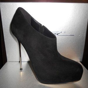 Brian Atwood COHEN Black Suede Spike Metal Heel Ankle Booties Boots Shoes